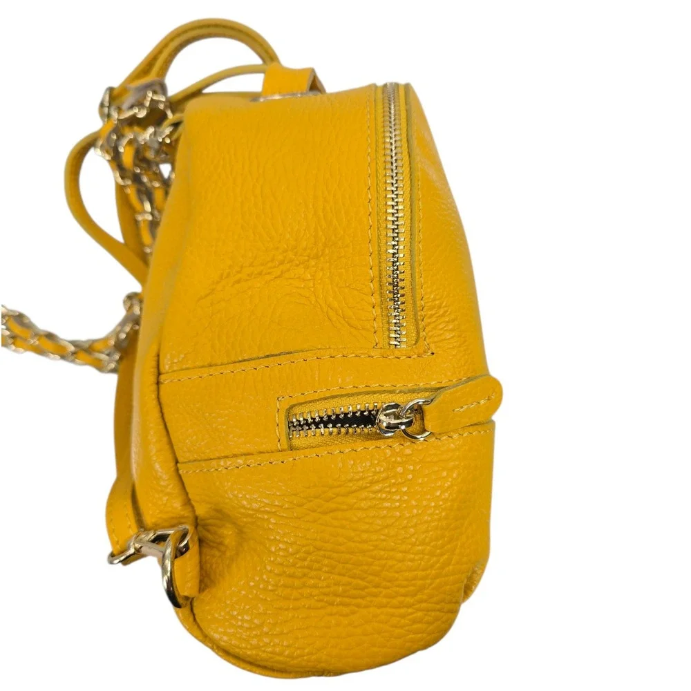 Vera Pelle Yellow Pebbled Leather Convertible Mini Backpack Crossbody Made Italy